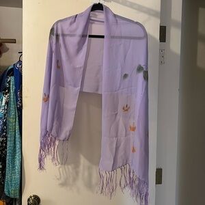 Chiffon scarf/wrap with flowers and fringe. Lightweight